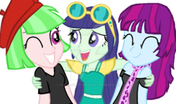 Size: 800x473 | Tagged: dead source, safe, artist:doroshll, blueberry cake, drama letter, mystery mint, watermelody, equestria girls, g4, background human