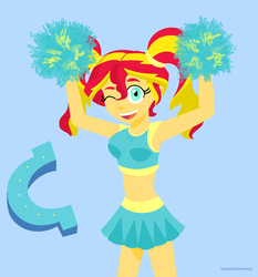Size: 1132x1216 | Tagged: dead source, safe, artist:a-r-i-a-1997, artist:sunnyshimmer97, sunset shimmer, equestria girls, g4, my little pony equestria girls: friendship games, alternate hairstyle, armpits, belly button, cheerleader, female, midriff, pigtails, solo, wink