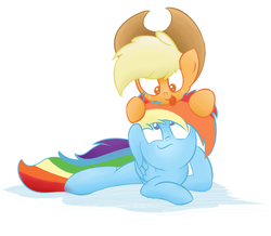 Size: 1054x917 | Tagged: safe, artist:themightyshizam, applejack, rainbow dash, g4, :p, cute, tongue out