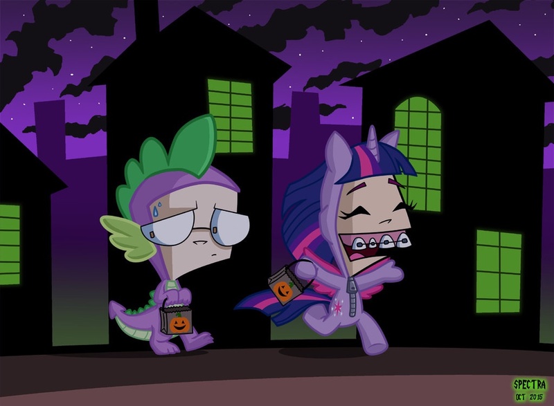 1012352 artist spectra22 clothes cosplay costume crossover dib membrane gretchen invader zim halloween invader zim safe spike twilight sparkle derpibooru halloween invader zim safe spike