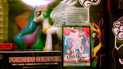 Size: 1632x916 | Tagged: safe, princess celestia, g4, collection, collector card, female, funko, irl, nicole oliver, photo, signature, toy, trading card, vinyl figure