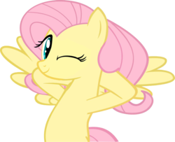 Size: 960x781 | Tagged: safe, artist:vago117, fluttershy, pegasus, pony, g4, keep calm and flutter on, bipedal, cute, female, mare, shyabetes, simple background, solo, transparent background, vector, wink