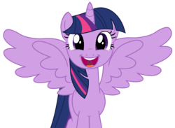 Size: 2109x1547 | Tagged: safe, artist:sketchmcreations, twilight sparkle, alicorn, pony, g4, the one where pinkie pie knows, cute, female, happy, mare, open mouth, simple background, solo, spread wings, transparent background, twiabetes, twilight sparkle (alicorn), vector