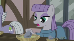 Size: 1280x720 | Tagged: safe, screencap, boulder (g4), limestone pie, maud pie, g4, hearthbreakers, dinner, rock soup