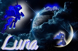 Size: 1536x1014 | Tagged: safe, artist:ponyfriendsforever44, princess luna, g4, crescent moon, eyes closed, flying, lens flare, lying down, planet, s1 luna, sitting, space, vector, wallpaper