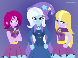 Size: 1024x769 | Tagged: safe, artist:a-r-i-a-1997, fuchsia blush, lavender lace, trixie, equestria girls, g4, my little pony equestria girls: rainbow rocks, background human, female, trixie and the illusions