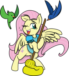 Size: 6098x6759 | Tagged: safe, artist:mickeymonster, artist:silentmatten, fluttershy, bird, pegasus, pony, g4, absurd resolution, animal, clothes, crossover, mop, simple background, transparent background, vector