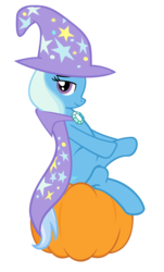 Size: 4600x7600 | Tagged: safe, artist:sofunnyguy, trixie, pony, unicorn, g4, absurd resolution, female, halloween, mare, pumpkin, simple background, sitting, solo, transparent background, vector