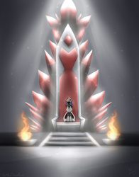 Size: 792x1008 | Tagged: safe, artist:thebluedreammaker, king sombra, g4, dark room, fire, male, solo, throne