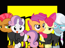 Size: 1309x960 | Tagged: safe, artist:digiradiance, apple bloom, babs seed, scootaloo, silver spoon, sweetie belle, g4, crossover, cutie mark crusaders, nexus, the nexus (stable), wrestling, wwe