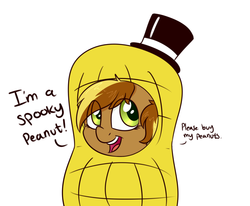 Size: 1280x1054 | Tagged: safe, artist:notenoughapples, oc, oc only, oc:peanut, ask, clothes, costume, dialogue, hat, peanut, solo, spooky, top hat, tumblr
