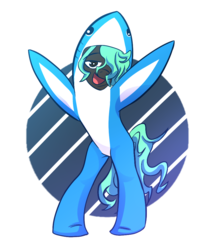 Size: 850x1000 | Tagged: safe, artist:patty-plmh, oc, oc only, shark, american football, clothes, costume, hair over one eye, katy perry, left shark, shark costume, solo, super bowl, super bowl xlix