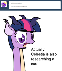 Size: 499x567 | Tagged: safe, twilight sparkle, hydra, ask hydra mane 6, g4, ask, female, implied princess celestia, multiple heads, solo, species swap, text, tumblr