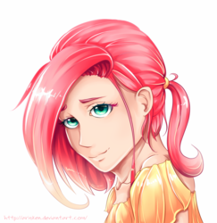 Size: 1883x1934 | Tagged: safe, artist:arisken, fluttershy, human, g4, cute, female, humanized, looking at you, shyabetes, simple background, smiling, solo, white background