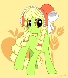 Size: 482x545 | Tagged: safe, artist:jiayi, granny smith, earth pony, pony, g4, adorasmith, bonnet, braid, cute, female, looking at you, mare, smiling, smiling at you, solo, young granny smith