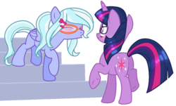 Size: 1072x646 | Tagged: safe, artist:r-umii, sci-twi, sugarcoat, twilight sparkle, equestria girls, g4, my little pony equestria girls: friendship games, equestria girls ponified, female, imminent kissing, lesbian, ponified, shipping, sugartwi, unicorn sci-twi