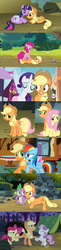 Size: 532x2188 | Tagged: safe, screencap, apple bloom, applejack, fluttershy, pinkie pie, rainbow dash, rarity, spike, sweetie belle, twilight sparkle, dragon, earth pony, pegasus, pony, unicorn, dragonshy, g4, pinkie apple pie, sisterhooves social, spike at your service, the mysterious mare do well, trade ya!, applejack gets all the mares, applelove, everypony loves applejack, female, filly, male, mare, sweetielove