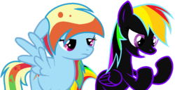 Size: 1012x520 | Tagged: safe, rainbow dash, oc, oc:neon lights, g4, alternate hairstyle, mane swap