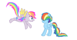 Size: 1024x537 | Tagged: safe, artist:fluffomaru, rainbow dash, oc, oc:dimmer, g4, alternate hairstyle, mane swap