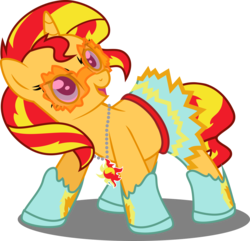 Size: 3939x3801 | Tagged: safe, artist:xebck, sunset shimmer, pony, unicorn, g4, boots, clothes, female, glasses, high res, jewelry, necklace, shoes, simple background, skirt, solo, transparent background, vector, wrestler