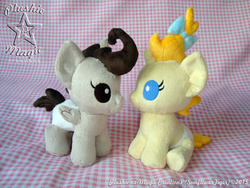 Size: 1024x768 | Tagged: safe, artist:sunflowertiger, pound cake, pumpkin cake, pony, g4, baby, baby pony, irl, photo, plushie, signature, sitting