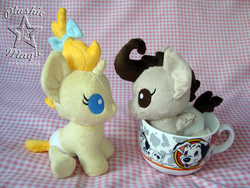 Size: 1024x768 | Tagged: safe, artist:sunflowertiger, pound cake, pumpkin cake, dalmatian, pony, g4, baby, baby pony, crossover, cup of pony, irl, mug of plush, photo, plushie, signature, sitting