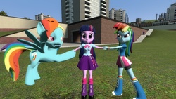 Size: 1360x768 | Tagged: safe, artist:mk513, rainbow dash, twilight sparkle, equestria girls, g4, 3d, female, gmod, lesbian, love triangle, ship:twidash, shipping, twilight sparkle (alicorn)