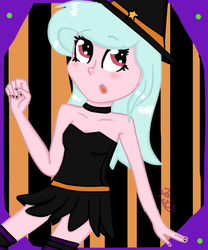 Size: 450x540 | Tagged: safe, artist:apple-jazzy, oc, oc only, oc:starty star, equestria girls, g4, :o, clothes, cute, nail polish, socks, solo, striped socks, witch