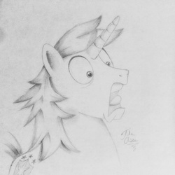 Size: 1024x1024 | Tagged: safe, artist:theasce, shining armor, g4, male, monochrome, shocked, solo, traditional art