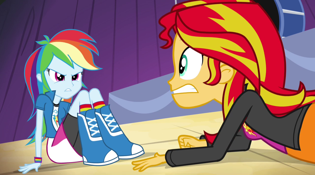 1012959 - safe, screencap, rainbow dash, sunset shimmer, equestria girls,  g4, my little pony equestria girls: rainbow rocks, duo, female - Derpibooru