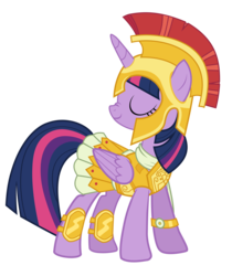 Size: 6039x7200 | Tagged: safe, artist:greenmachine987, twilight sparkle, alicorn, pony, g4, scare master, absurd resolution, armor, armor skirt, athena, athena sparkle, clothes, costume, eyes closed, female, mare, nightmare night, nightmare night costume, nose wrinkle, simple background, skirt, smiling, solo, transparent background, twilight sparkle (alicorn), vector