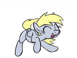 Size: 1280x979 | Tagged: safe, artist:wingboners, edit, derpy hooves, pegasus, pony, g4, cute, dancing, derpabetes, eyes closed, female, folded wings, happy, mare, open mouth, simple background, smiling, solo, white background