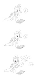 Size: 1700x3400 | Tagged: safe, artist:datspaniard, trixie, pony, unicorn, g4, bending spoon, black and white, book, comic, female, grayscale, magic trick, mare, monochrome, spoon, traditional art, unimpressed