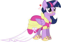 Size: 6997x4790 | Tagged: safe, artist:eagle1division, artist:krusiu42, edit, twilight sparkle, alicorn, pony, g4, :p, absurd resolution, adorkable, alternate hairstyle, blushing, clothes, coronation dress, cute, dork, dress, fanfic art, female, glasses, heart, mare, simple background, solo, tongue out, transparent background, twiabetes, twilight sparkle (alicorn), vector