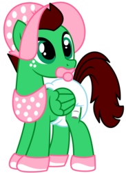 Size: 4380x6000 | Tagged: safe, artist:evilfrenzy, oc, oc only, oc:northern haste, absurd resolution, bib, bonnet, booties, diaper, non-baby in diaper, pacifier, pink, poofy diaper, simple background, solo, white background
