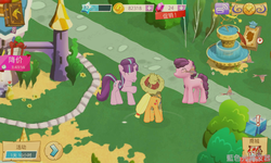 Size: 800x480 | Tagged: safe, gameloft, applejack, starlight glimmer, sugar belle, g4