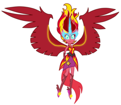Size: 7413x6400 | Tagged: safe, artist:mixiepie, sunset shimmer, equestria girls, g4, my little pony equestria girls: friendship games, absurd resolution, alternate universe, clothes, dark side, dress, female, fiery shimmer, fingerless gloves, gloves, glowing eyes, horn, mane of fire, midnight sparkle, midnight-ified, paint tool sai, simple background, solo, transparent background, vector, wings