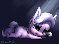 Size: 480x360 | Tagged: safe, artist:arceus55, diamond tiara, earth pony, pony, g4, crying, cute, diamondbetes, female, missing accessory, sad, solo, the pony i want to be