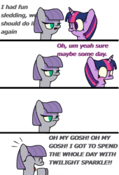 Size: 4332x6374 | Tagged: safe, artist:laserpewpewrblx, maud pie, twilight sparkle, alicorn, pony, g4, absurd resolution, comic, fangirling, female, mare, out of character, smiling, twilight sparkle (alicorn), when she smiles