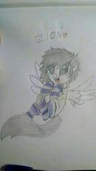 Size: 540x960 | Tagged: safe, artist:darknessconspires, oc, oc only, oc:zion, :3, clothes, cute, scarf, socks, solo