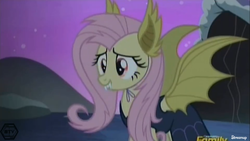 Size: 1366x768 | Tagged: safe, screencap, fluttershy, bat pony, pony, g4, my little pony: friendship is magic, scare master, clothes, costume, dress, fake flutterbat, flutterbat, flutterbat costume, nightmare night costume