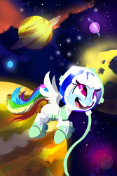 Size: 1000x1500 | Tagged: safe, artist:talonsofwater, rainbow dash, g4, scare master, astrodash, astronaut, clothes, costume, female, nightmare night costume, solo, space, spacesuit
