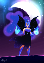 Size: 1800x2545 | Tagged: safe, artist:emberfan11, nightmare moon, human, g4, clothes, dress, female, humanized, solo, winged humanization