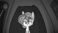 Size: 1280x720 | Tagged: safe, artist:tjpones, oc, oc only, oc:brownie bun, earth pony, pony, horse wife, animated at source, edgar allan poe, grayscale, monochrome, poem, solo, the raven, video at source