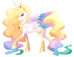 Size: 3012x2330 | Tagged: safe, artist:toskurra, princess celestia, alicorn, pony, g4, female, high res, rainbow power, rainbow power-ified, solo