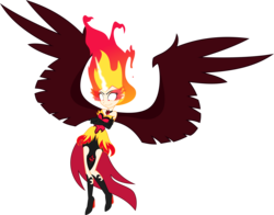Size: 5500x4306 | Tagged: safe, artist:xebck, sunset shimmer, solar eclipse (au), equestria girls, g4, my little pony equestria girls: friendship games, absurd resolution, alternate universe, clothes, female, fiery shimmer, fire hair, full body, gloves, glowing eyes, horn, mane of fire, midnight sparkle, midnight-ified, necklace, pendant, simple background, solo, transparent background, vector, wings