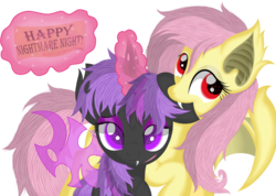 Size: 6000x4275 | Tagged: safe, artist:law44444, fluttershy, twilight sparkle, bat pony, changeling, pony, g4, absurd resolution, changelingified, cute, flutterbat, halloween, nightmare night, queen twilight, species swap, twiling