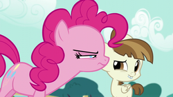 Size: 1280x720 | Tagged: safe, screencap, featherweight, pinkie pie, g4, the one where pinkie pie knows, squint, suspicious