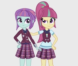 Size: 831x703 | Tagged: safe, artist:starblast33, sour sweet, sunny flare, equestria girls, g4, my little pony equestria girls: friendship games, clothes, looking at you, ponytail, school uniform, smiling