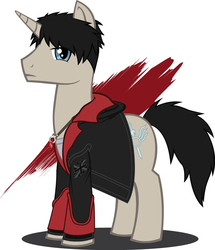 Size: 1024x1188 | Tagged: safe, artist:megablack0x, pony, clothes, coat, crossover, dante (devil may cry), devil may cry, dmc, necklace, ponified, solo